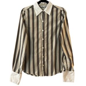 TRINA TURK Magnetic 2 Stripe Blouse In Nocolor‎ Button Up Career Womens Small